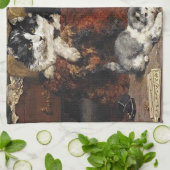 ヴィンテージかわいい黒猫と子猫 キッチンタオル (折り畳み)