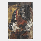 ヴィンテージかわいい黒猫と子猫 キッチンタオル (縦)