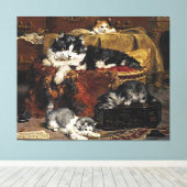 ヴィンテージかわいい黒猫と子猫 キャンバスプリント (インサイチュ (ウッドフロア))