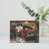 ヴィンテージかわいい黒猫と子猫 ポストカード (スタンド正面)