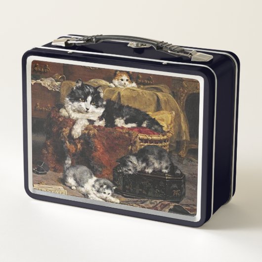 ヴィンテージかわいい黒猫と子猫 メタルランチボックス (裏面)