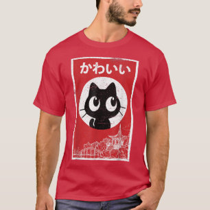 ヴィンテージかわいい黒猫ラーメン恋人レトロジャパネス Tシャツ