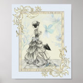 ヴィンテージかわいらしの女性と青い花 ポスター (正面)