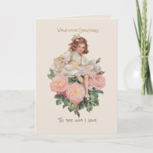 ヴィンテージかわいらしの子、バラ、バレンタインの挨拶 シーズンカード (正面)