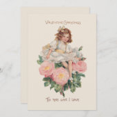 ヴィンテージかわいらしの子、バラ、バレンタインの挨拶 シーズンカード (正面/裏面)