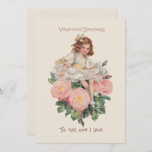 ヴィンテージかわいらしの子、バラ、バレンタインの挨拶 シーズンカード (正面/裏面)