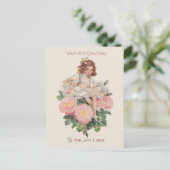 ヴィンテージかわいらしの子、バラ、バレンタインの挨拶 シーズンポストカード (スタンド正面)