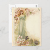 ヴィンテージかわいらしの花の少女 ポストカード (正面/裏面)