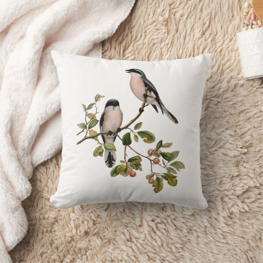 ヴィンテージかわいらしの鳥が枝の上に クッション (ブランケット)