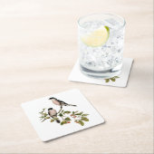 ヴィンテージかわいらしの鳥が枝の上に スクエアペーパーコースター (インサイチュ)