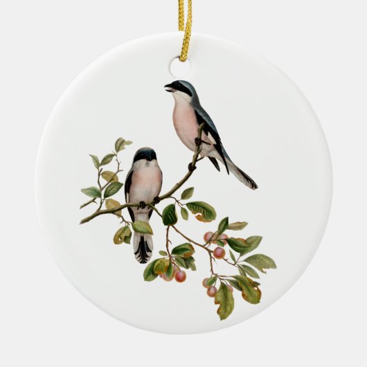 ヴィンテージかわいらしの鳥が枝の上に セラミックオーナメント (正面)