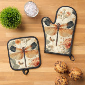 ヴィンテージかわいらしアールデコ 鍋つかみ&鍋敷きセット (トップダウン)