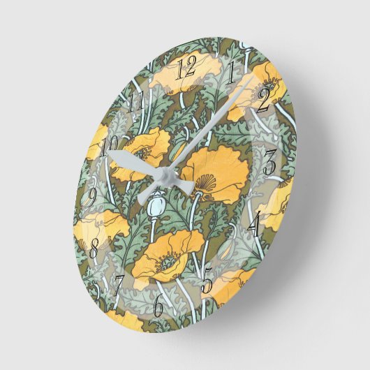ヴィンテージかわいらしアールヌーボーイエローポピー ラウンド壁時計 (傾斜)