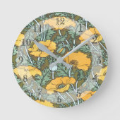 ヴィンテージかわいらしアールヌーボーイエローポピー ラウンド壁時計 (正面)