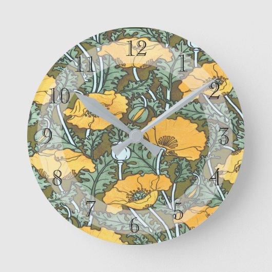 ヴィンテージかわいらしアールヌーボーイエローポピー ラウンド壁時計 (正面)