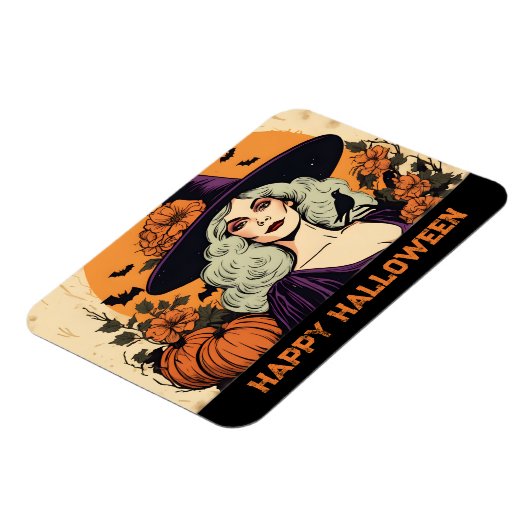 ヴィンテージかわいらしウィッチフラワーハッピーハローウィン マグネット (左側)