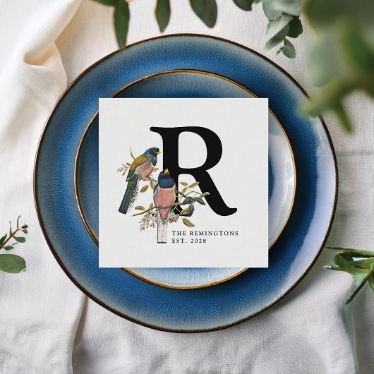 ヴィンテージかわいらしウェディングナプキンウィズバーズ&フラワーズ スタンダードカクテルナプキン