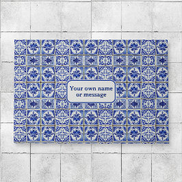 ヴィンテージかわいらしオランダブルー&ホワイトタイルウェルカム ドアマット