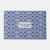 ヴィンテージかわいらしオランダブルー&ホワイトタイルウェルカム ドアマット (正面)