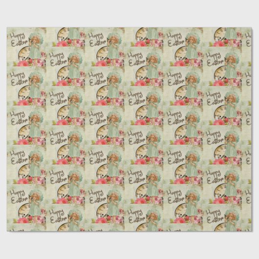 ヴィンテージかわいらしガールグリーンギフトラップ ラッピングペーパー (フラット)