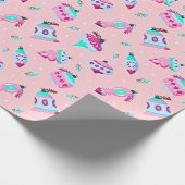 ヴィンテージかわいらしクリスマスオーナメントピンク ラッピングペーパー (角)