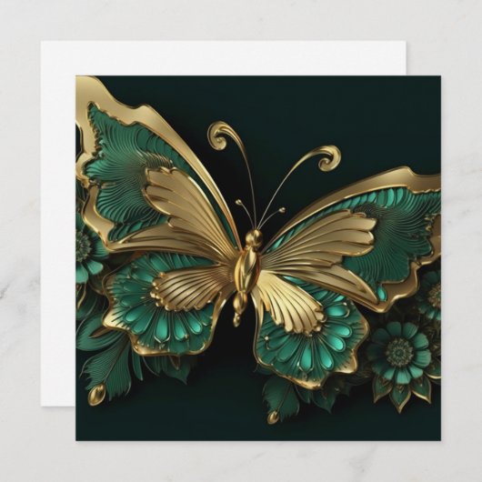 ヴィンテージかわいらしグリーンと金ゴールドバタフライ (正面/裏面)