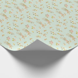 ヴィンテージかわいらしグリーンフローラピンク ラッピングペーパー