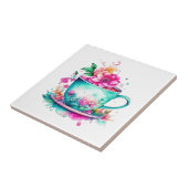 ヴィンテージかわいらしコーヒーカップとピンクの花 タイル (側面)