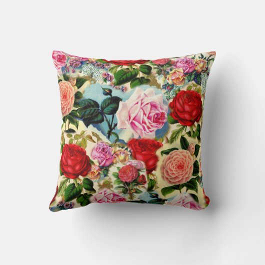 ヴィンテージかわいらしシックフローラバラガーデンコラージュ クッション (裏面)