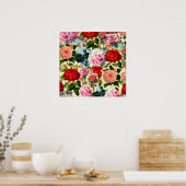 ヴィンテージかわいらしシックフローラバラガーデンコラージュ ポスター (キッチン)