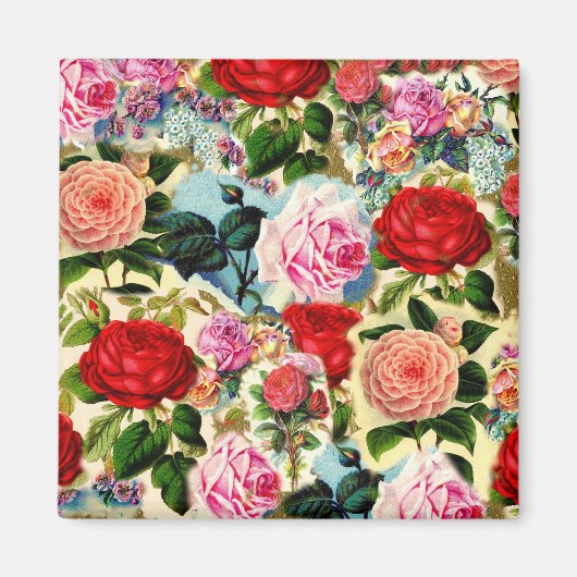 ヴィンテージかわいらしシックフローラバラガーデンコラージュ マグネット (正面)