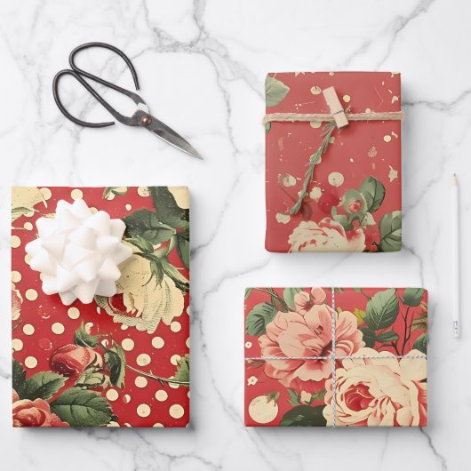 ヴィンテージかわいらしシャビーシックヴァレンティネス ラッピングペーパーシート (正面)