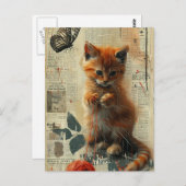 ヴィンテージかわいらしジンジャーキッテンコラージュ ポストカード (正面/裏面)