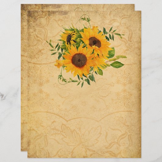 ヴィンテージかわいらしスタイルひまわりスクラップブック紙 (正面/裏面)