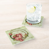 ヴィンテージかわいらしスタイルミントフローラサークルコースター ガラスコースター (アングル)