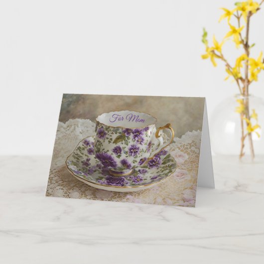 ヴィンテージかわいらしティーカップマザーズデイカード カード (黄色い花)