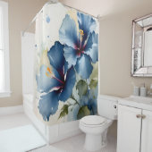 ヴィンテージかわいらしハイビスカス絵画の水色 シャワーカーテン (インサイチュ)