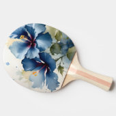 ヴィンテージかわいらしハイビスカス絵画の水色 卓球ラケット (横)