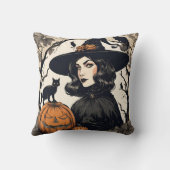 ヴィンテージかわいらしハロウィンの黒猫の魔女 クッション (裏面)