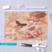 ヴィンテージかわいらしバラピンクバタフライデクページ 薄葉紙 (クラフト)