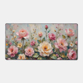 ヴィンテージかわいらしピンクとクリームガーデンバラフローラ デスクマット (正面)