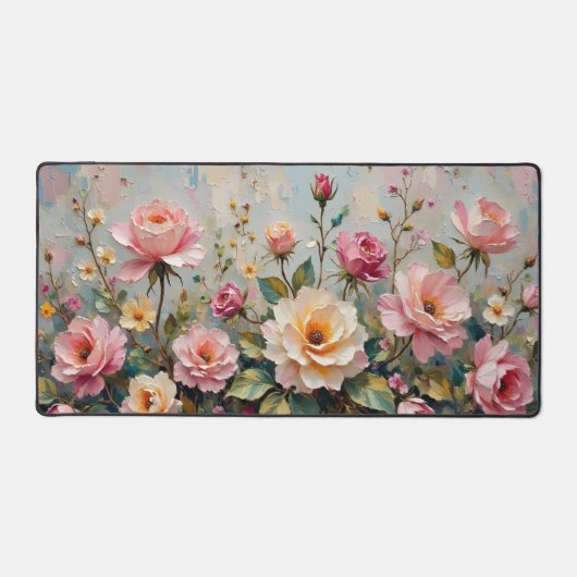 ヴィンテージかわいらしピンクとクリームガーデンバラフローラ デスクマット (正面)