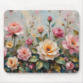 ヴィンテージかわいらしピンクとクリームガーデンバラフローラ マウスパッド (正面)