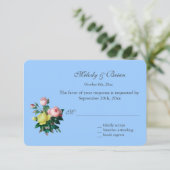 ヴィンテージかわいらしピンクと黄色のバラの花RSVP 出欠カード (スタンド正面)