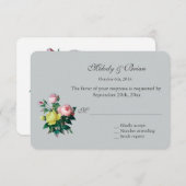 ヴィンテージかわいらしピンクと黄色のバラの花RSVP 出欠カード (正面/裏面)