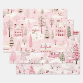 ヴィンテージかわいらしピンクのクリスマス ラッピングペーパーシート