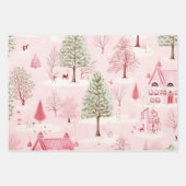 ヴィンテージかわいらしピンクのクリスマス ラッピングペーパーシート (正面3)