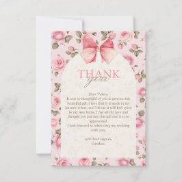 ヴィンテージかわいらしピンクの花ブライダルシャワー サンキューカード