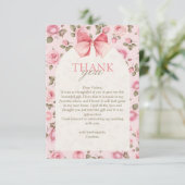 ヴィンテージかわいらしピンクの花ブライダルシャワー サンキューカード (スタンド正面)