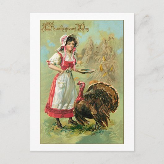 ヴィンテージかわいらしファームガール ポストカード (正面)